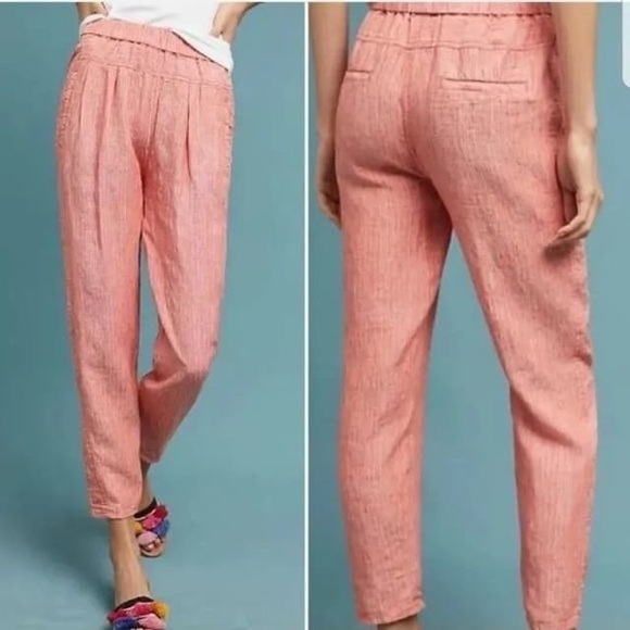 Anthropologie Pants - Anthropologie | Pull On Elastic Waist Cotton Linen Pants Size L Large